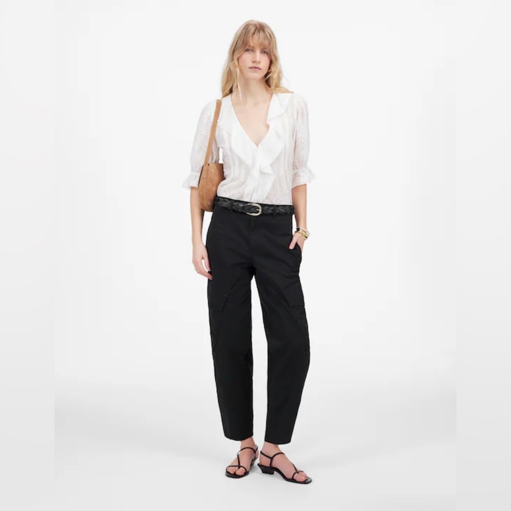 Madewell Women’s The Barrel-Leg Utility Pant in Garment-Dyed Twill Size 2 Black